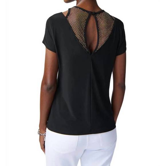 NEW JOSEPH RIBKOFF silky knit rhinestone mesh top in black - Picture 3 of 3